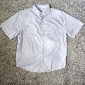 Huk Fishing Mens Teaser Gingham Plaid Short Sleeve Shirt Lilac Vented Size L